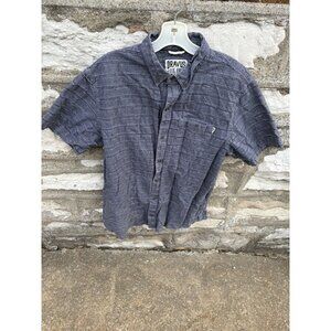 DRAVUS Button Up Shirt Men Navy Blue Striped Short Sleeve Cotton Size M